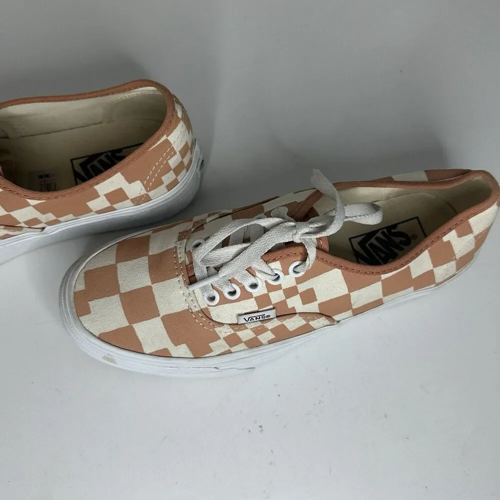 Vans Authentic Pixel Checkerboard Peach Cream Sneakers Mens 6.5 Womens 8